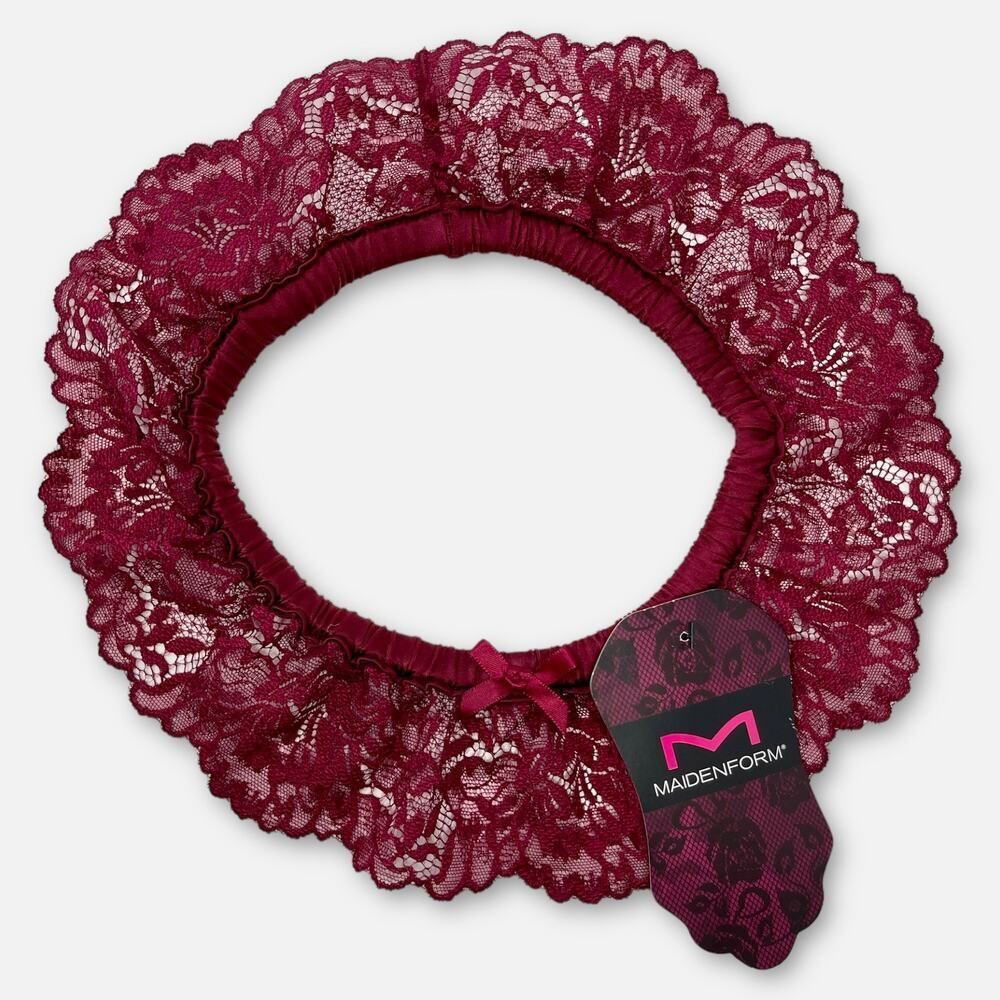 Maidenform NEW Women's Floral Wide Lace Garter MFB104 One Size 0/S Burgundy